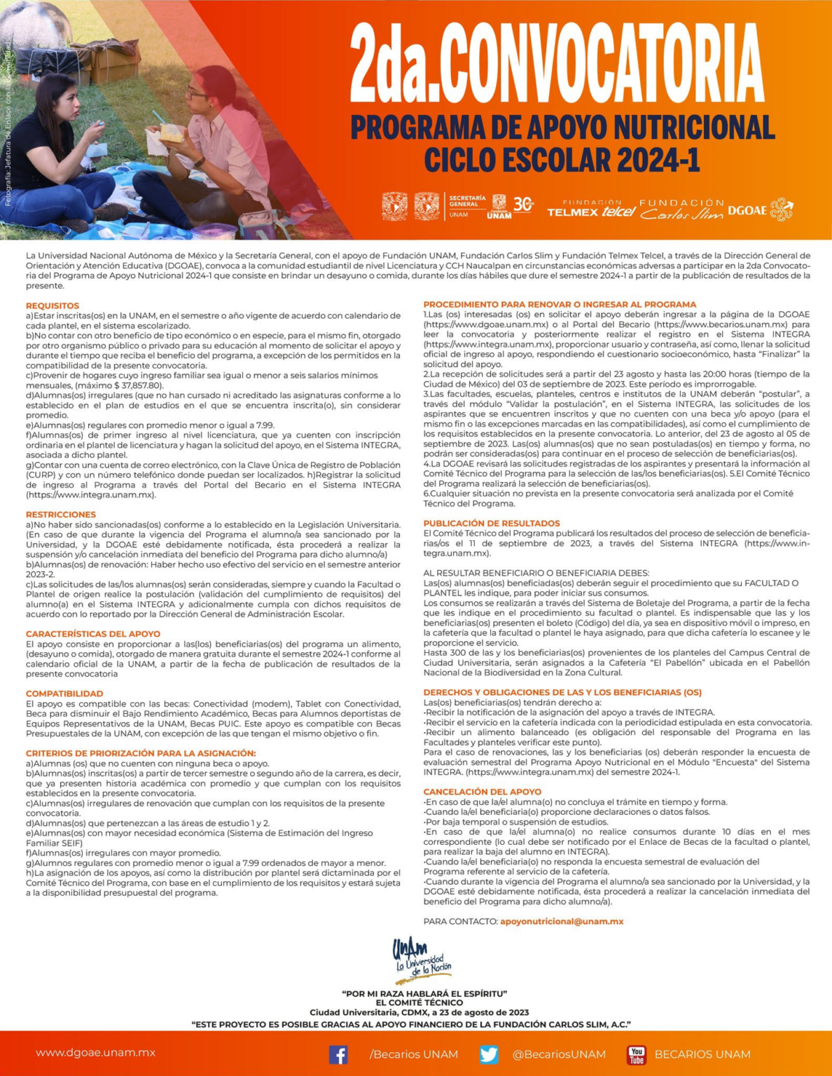 Programa de Apoyo Nutricional Ciclo escolar 20241, 2ª Convocatoria
