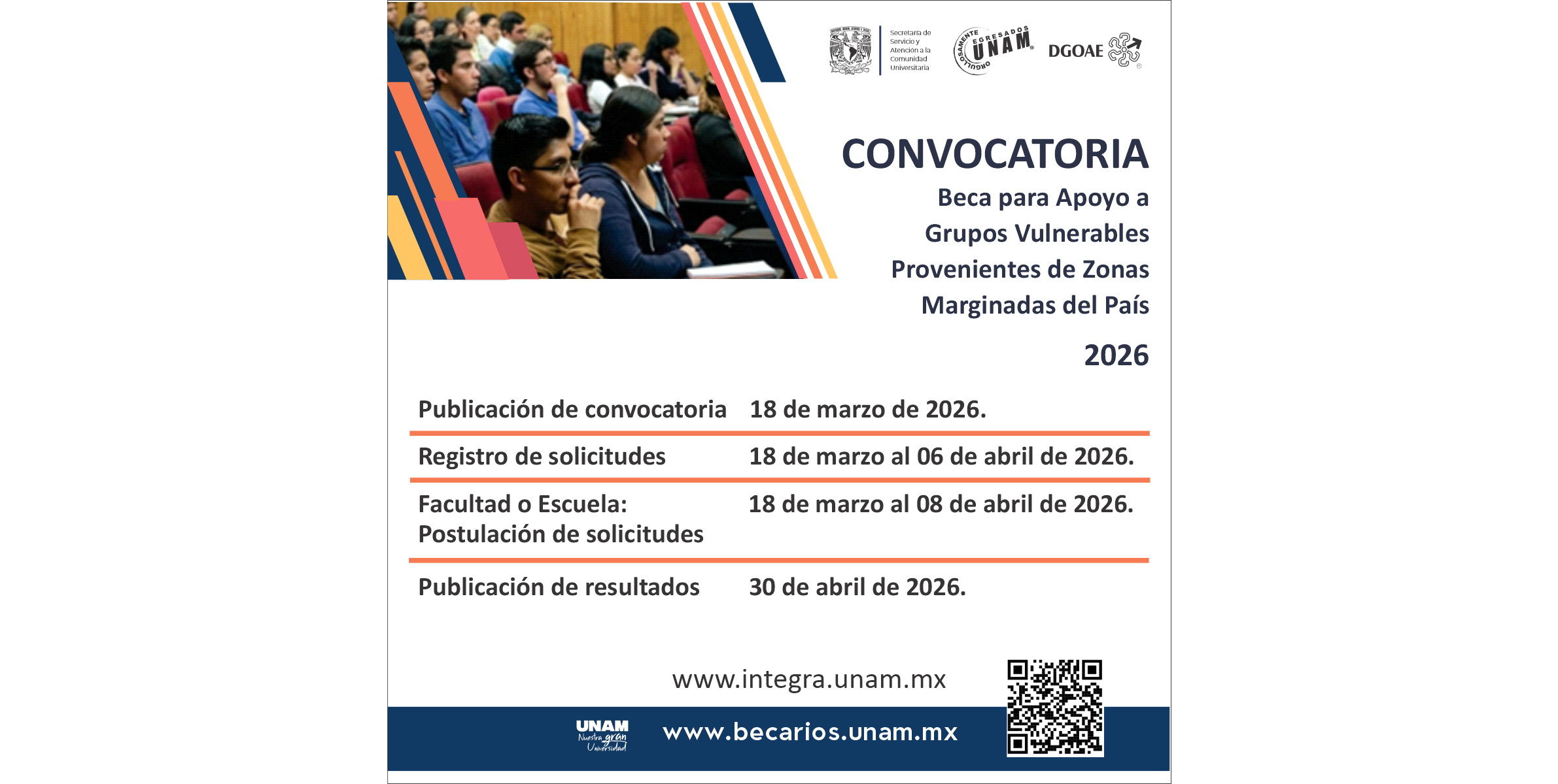 Beca para Apoyo a Grupos Vulnerables Provenientes de Zonas Marginadas del País 2026